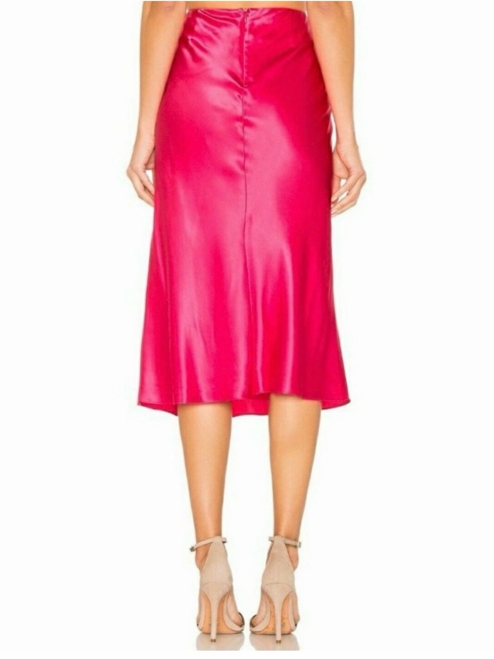 cinq a sept Satin Midi Skirt in Hot Pink - Picture 2 of 2